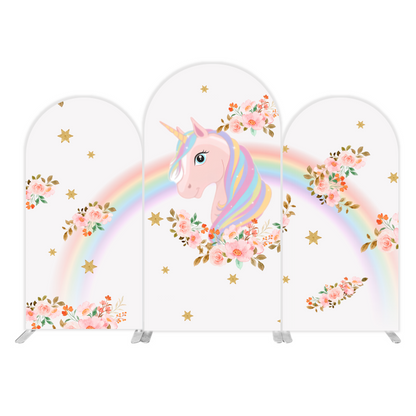 Rainbow Flora Unicorn Happy Birthday Party Arch Backdrop Cover
