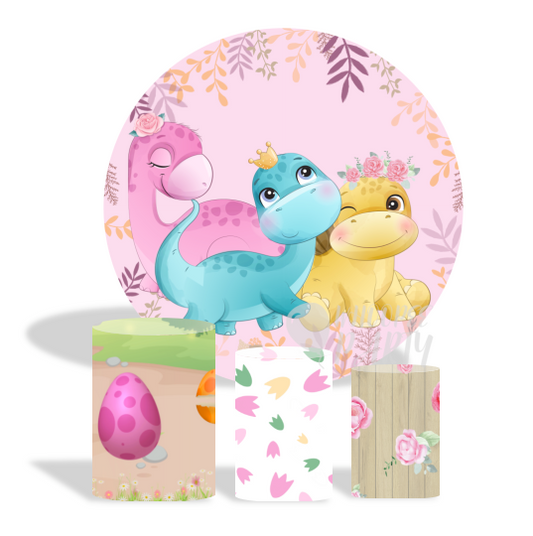 The Pink Dinosaur Decoration Round Circle Backdrop Cover Plinth Cylinder Pedestal Cover