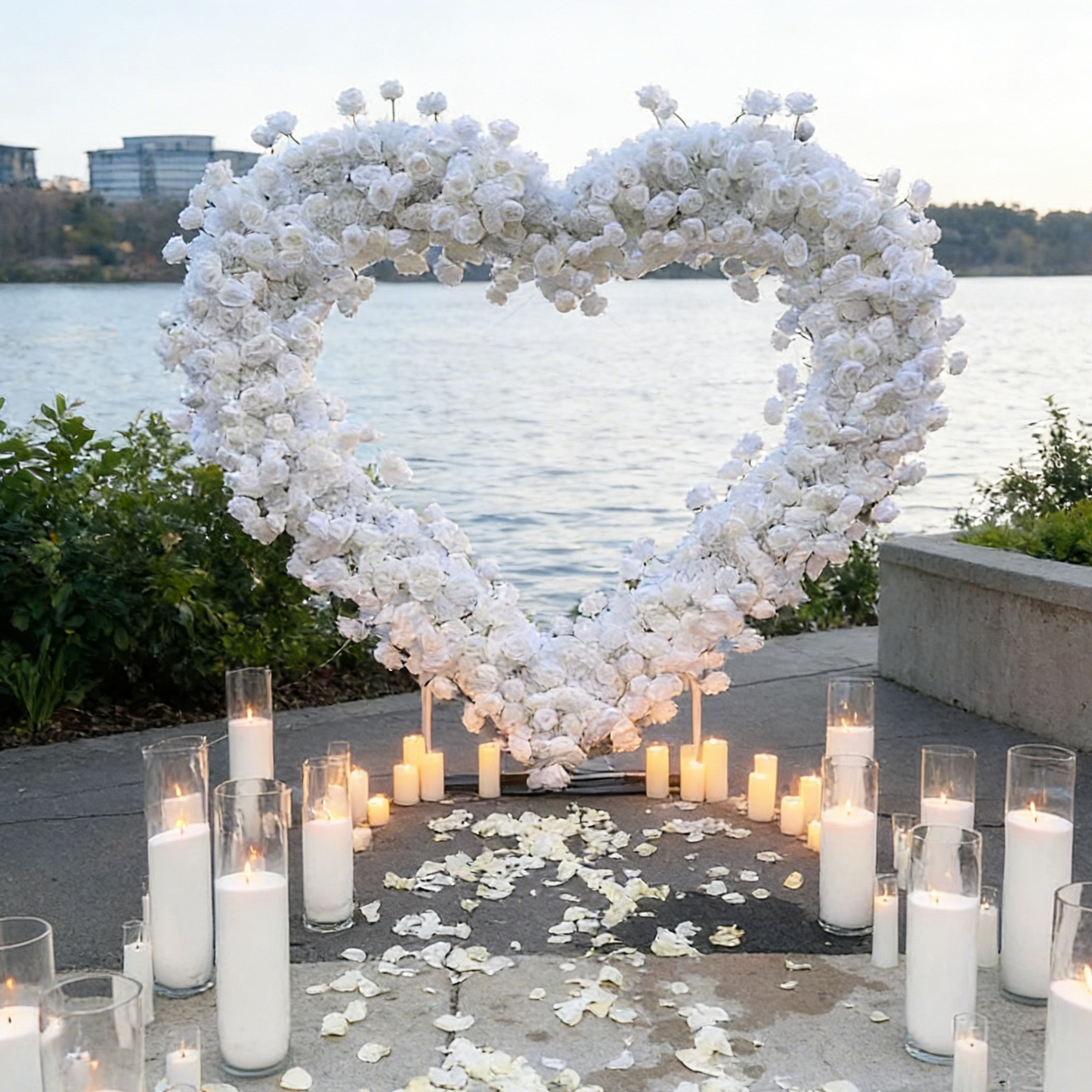 white_heart_roses_flower_wall_