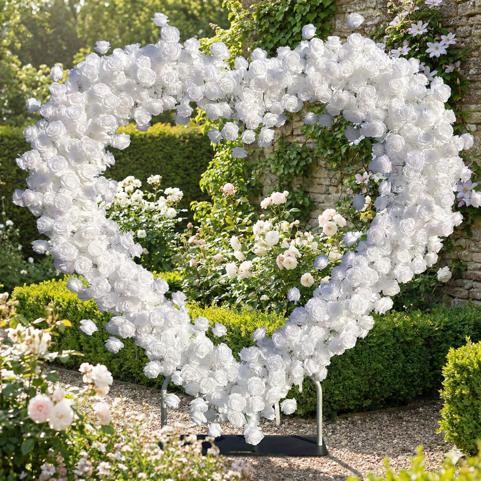 white rose heart flower wall