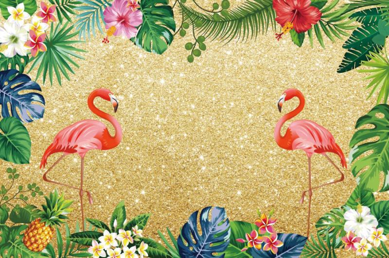 Gold Glitter Flamingo Theme Happy Birthday Backdrop Banner