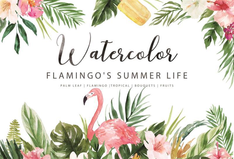 Watercolor Flamingo's Party Happy Birthday Backdrop Banner