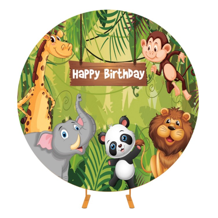 Jungle Theme Children Birthday Round Backdrop Cover
