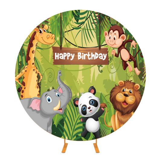 Jungle Forest Animal Round Backdrop Cover For Birthday Party Decoration