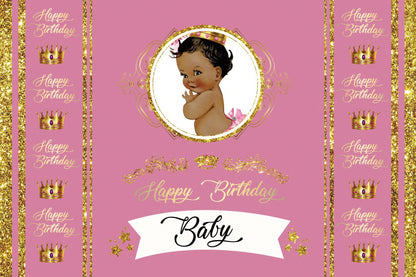 Gold Pink Baby Shower Party Backdrop Banner