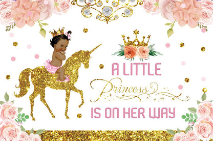 Gold Unicorn Birthday Baby Shower Party Backdrop Banner