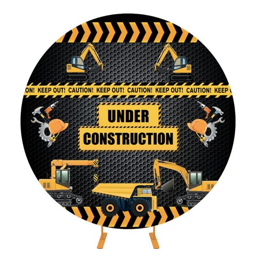 Construction Theme Birthday Party Round Backdrop Cover