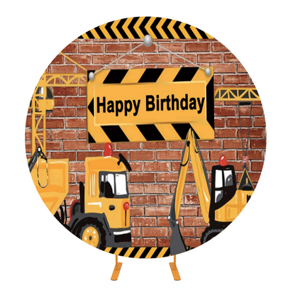Construction Theme Circle Background Cover For Birthday Party