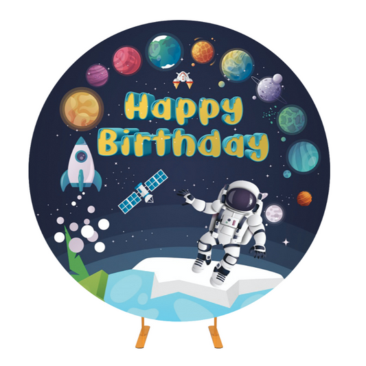 Astronaut Space Theme Round Backdrop Cover For Birthday