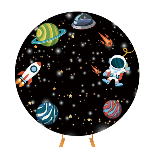 Astronaut Space Theme Circle Backdrop Cover For Birthday