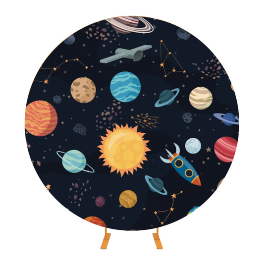 Astronaut Space Theme Circle Background Cover For Birthday