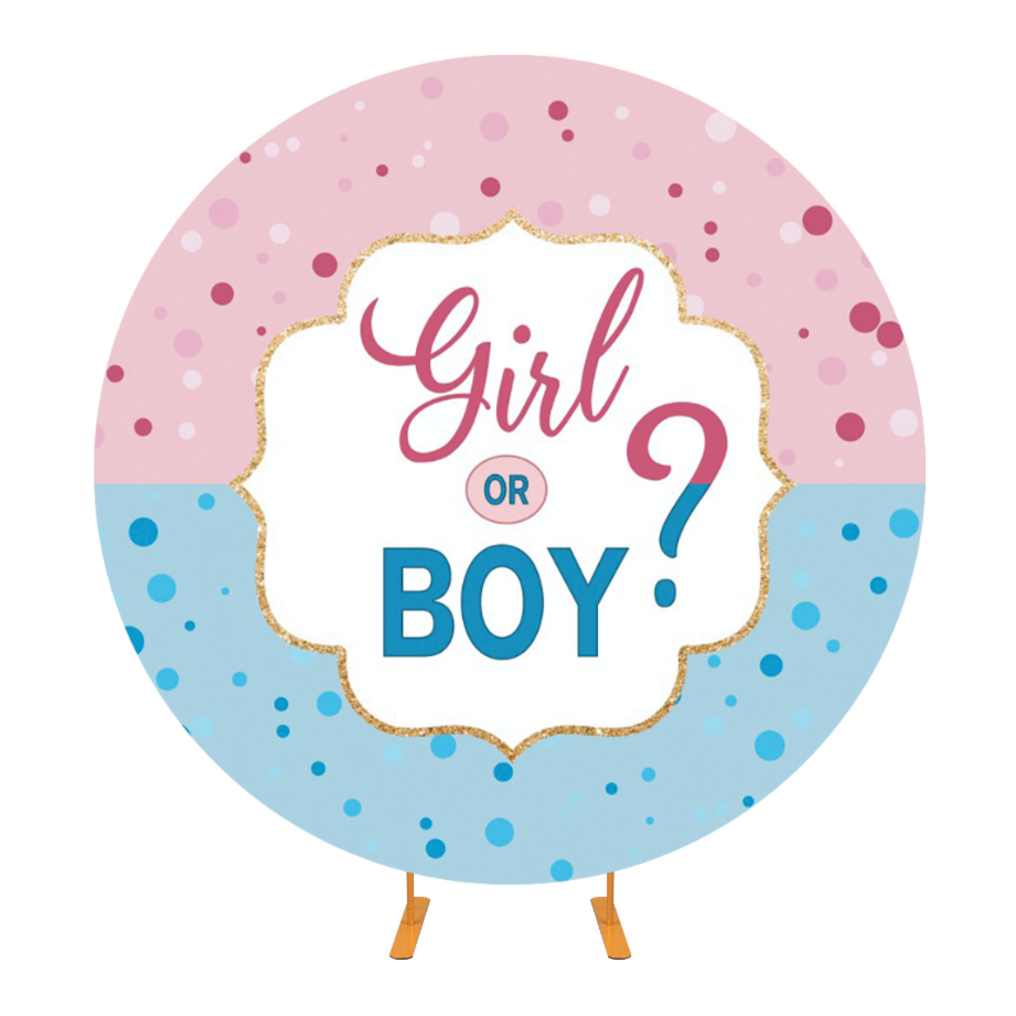 Blue Pink Boy or Girl Gender Reveal Party Round Backdrop