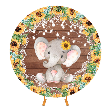 Sunflower Elephant Decoration Baby Shower Round Background