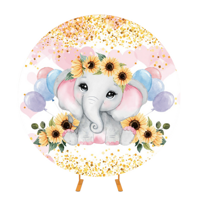 Sunflower Elephant Girls Birthday Decoration Party Backdrop Cover