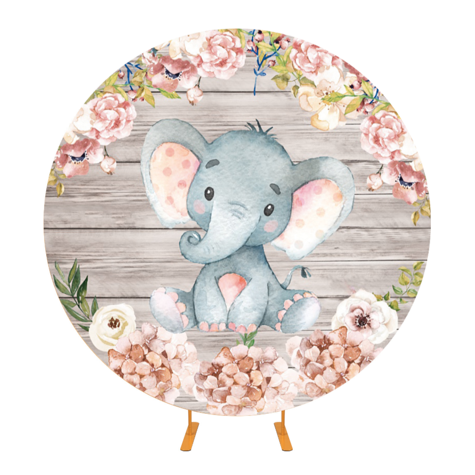 Floral Elephant Birthday Party Backdrop Cover