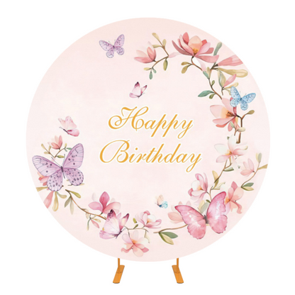 Birthday Butterfly Decoration Round Backdrop Cover