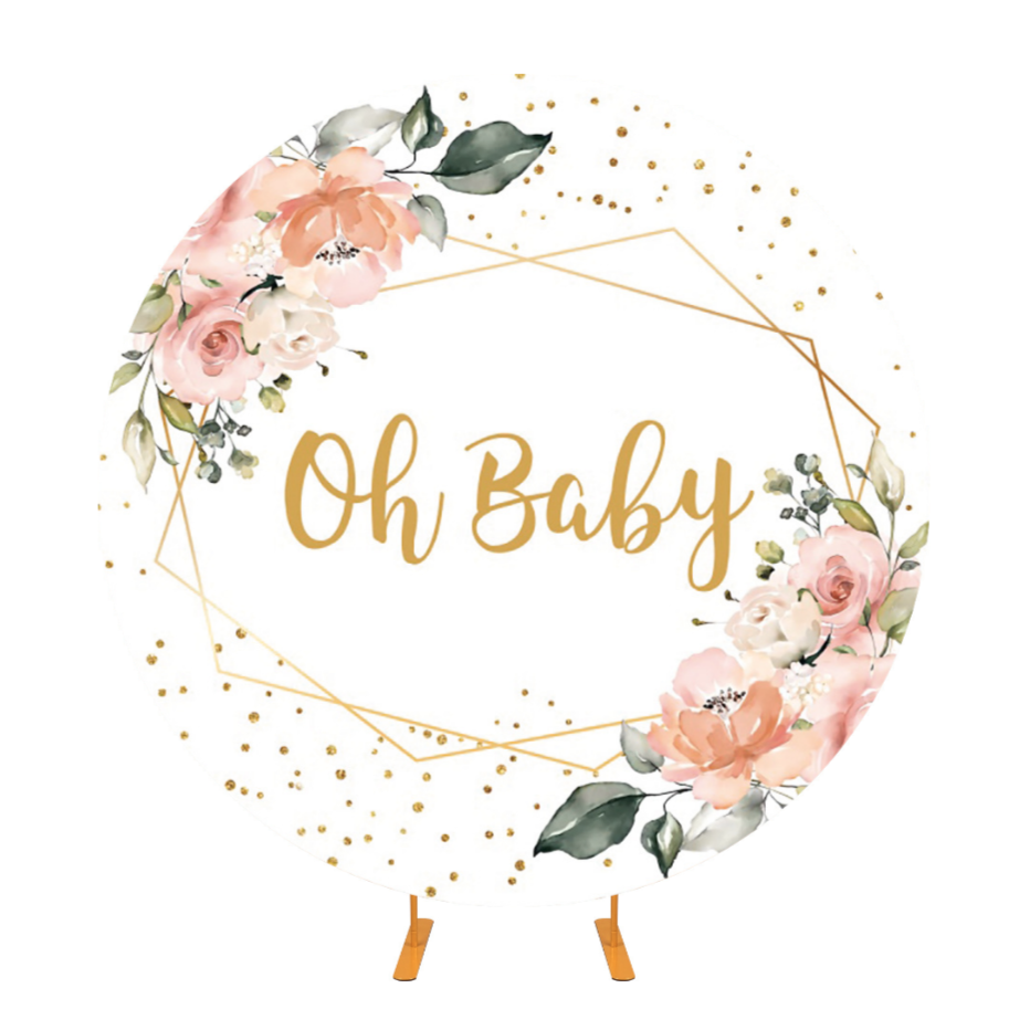 Floral Oh Baby Party Round Backdrop Cover For Baby Shower