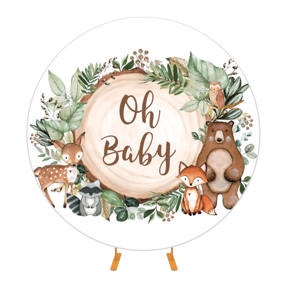 Animal Jungle Oh Baby Baby Shower Party Round Backdrop Cover
