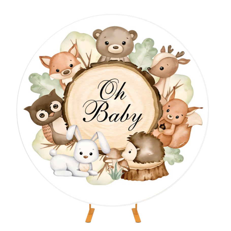 Forest Animal Baby Shower Party Round Backdrop