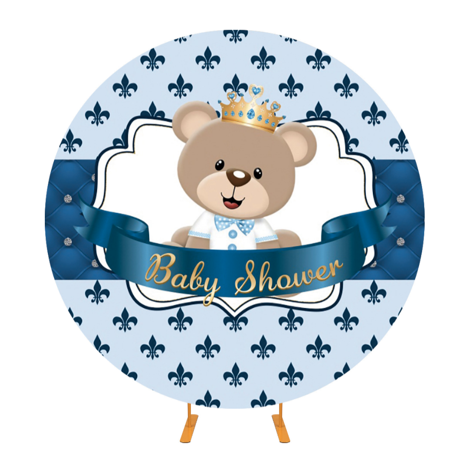 Blue Teddy Bear Baby Shower Round Backdrop Cover
