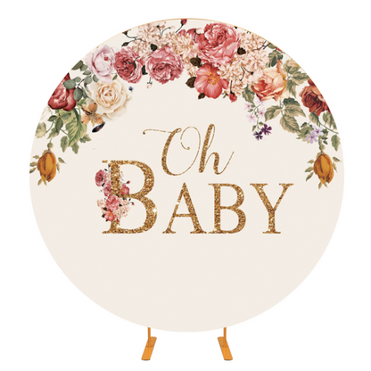 Floral Baby Shower Party Round Backdrop Cover