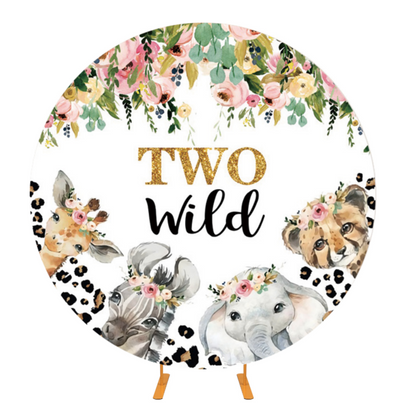 Two Wild Jungle Animals Birthday Party Round Backdrop Cover