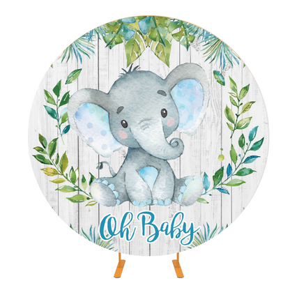 Wood Grain Elephant Baby Shower Party Round Background Cover