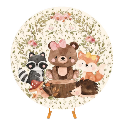 Bear Jungle Round Background Cover For Baby Shower Birthday