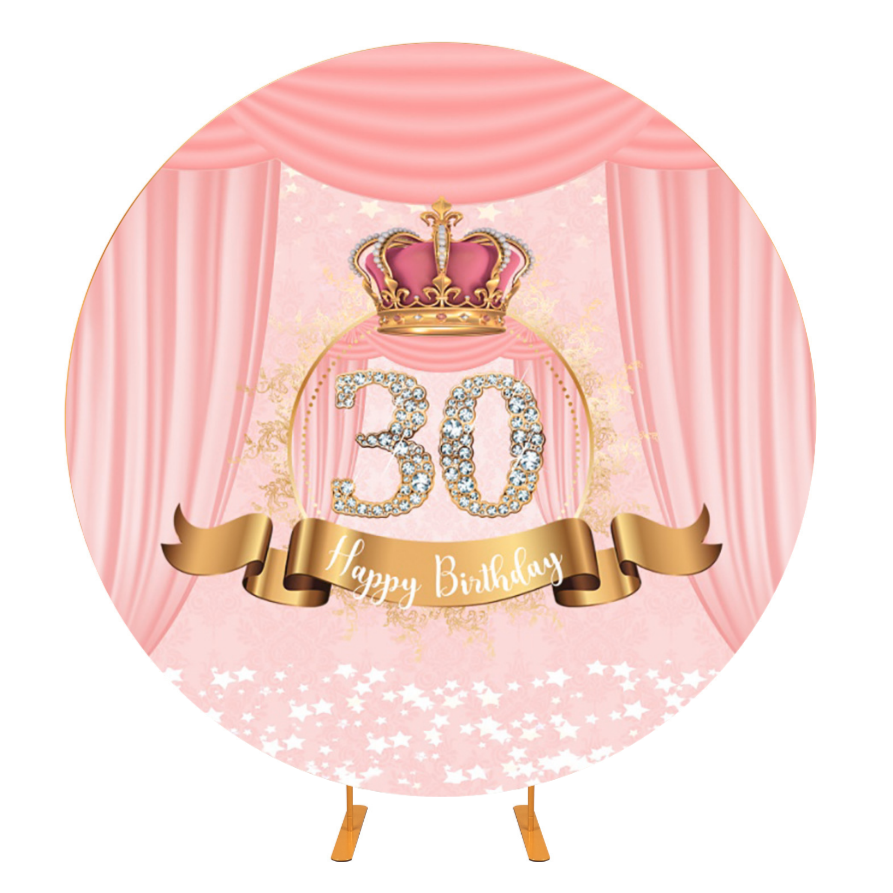 Pink 30th Happy Birthday Round Backdrop Cover