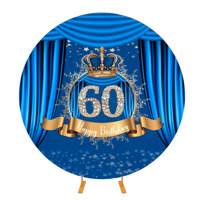 Blue 60th Happy Birthday Round Backdrop Cover