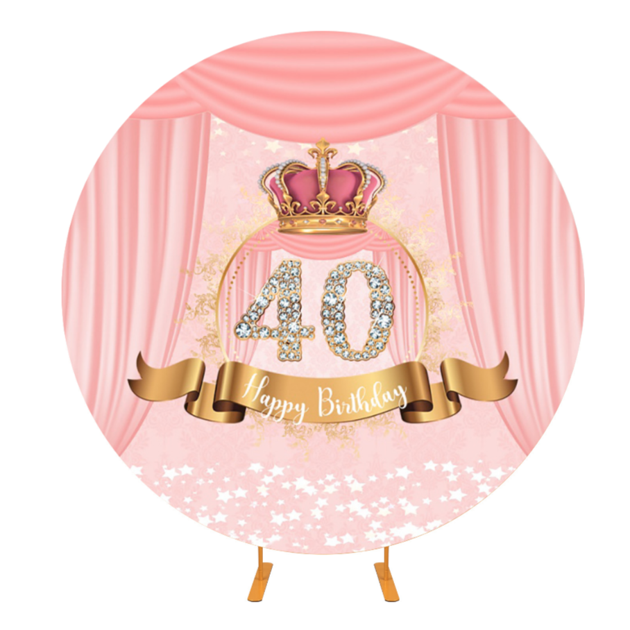 Pink 40th Happy Birthday Round Backdrop Cover