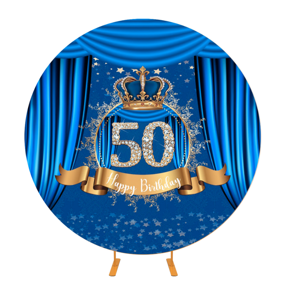 Blue 50th Happy Birthday Round Backdrop Cover