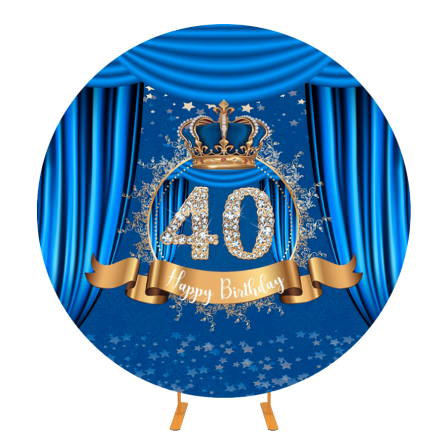 Blue 40th Happy Birthday Round Backdrop Cover