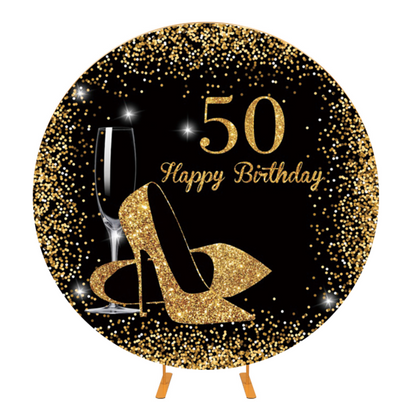 Gold Happy 50th Birthday Round Backdrop Cover