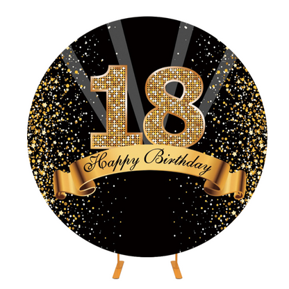 Gold Happy 18th Birthday Round Backdrop Cover