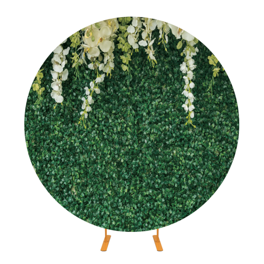 Green Leaves Grass Fabric Round Backdrop Cover For Birthday Wedding Event