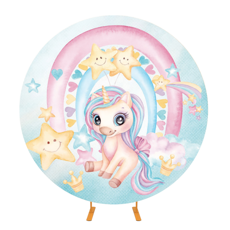 Girls Birthday Party Unicorn Theme Fabric Round Background Cover