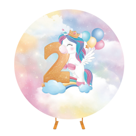 Girls Birthday Party Unicorn Theme Fabric Round Backdrop