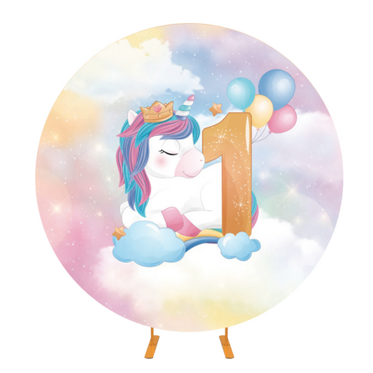Unicorn Theme Fabric Round Background Cover For Birthday