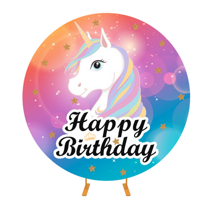 Birthday Party Unicorn Theme Fabric Circle Backdrop Cover