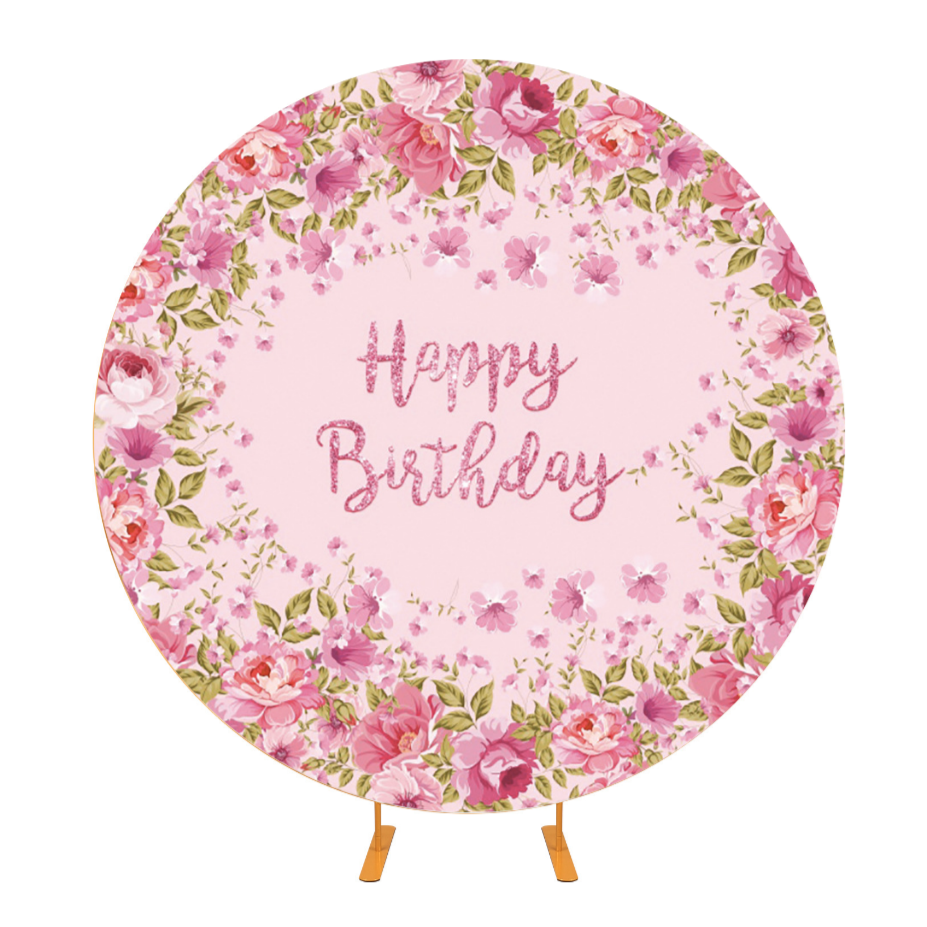 Floral Birthday Decoration Fabric Round Backdrop Cover