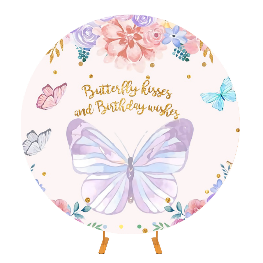 Butterfly Birthday Decoration Fabric Round Background Cover