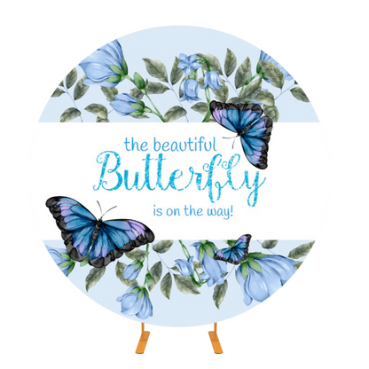 Blue Butterfly Flower Round Fabric Backdrop Cover