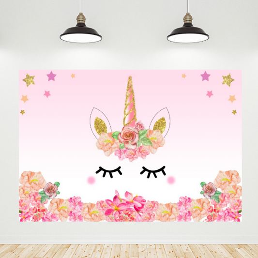 Pink Unicorn Birthday Baby Shower Party Backdrop Banner