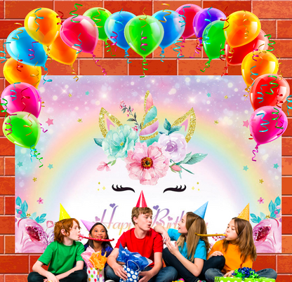 Rainbow Flora Unicorn Birthday Baby Shower Party Photo Booth Banner