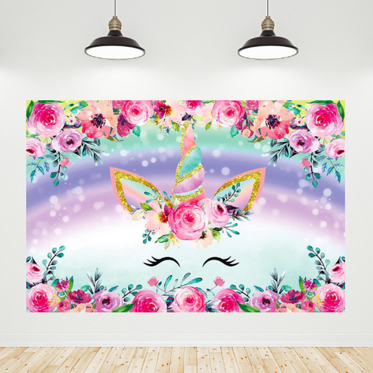 Flora Unicorn Birthday Baby Shower Party Photography Background Banner