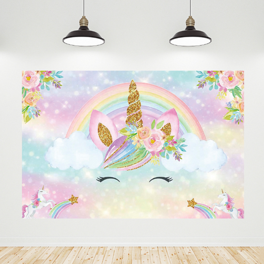 Cloud Flora Rain Unicorn Birthday Baby Shower Party Decoration Banner