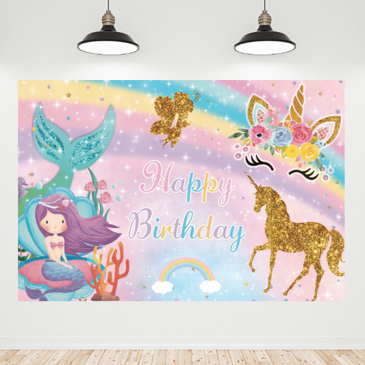 Mermaid Unicorn Birthday Decoration Wall Backdrop Banner