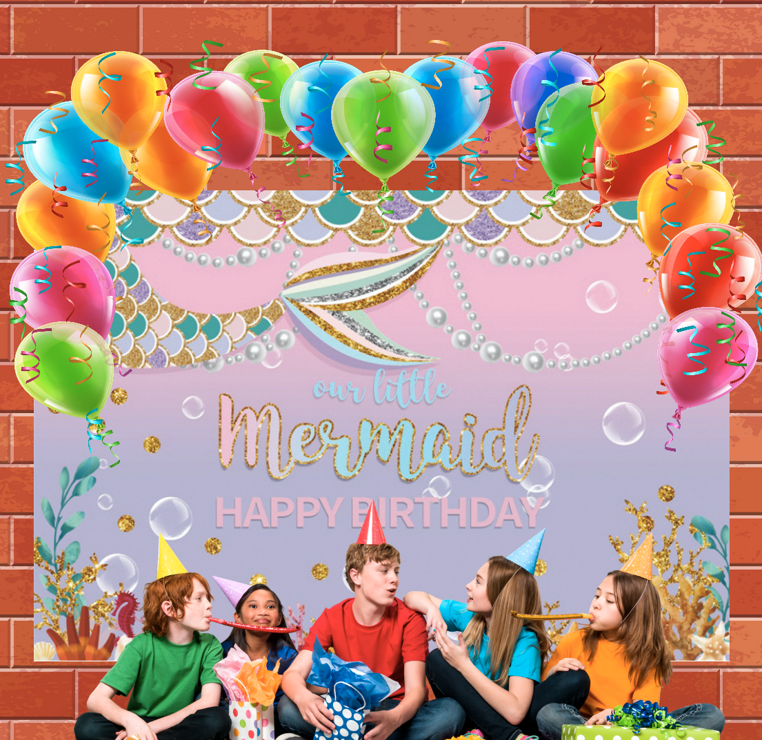 Our Little Mermaid Happy Birthday Backdrop Banner