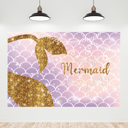 Gold Mermaid Tail Happy Birthday Backdrop Banner